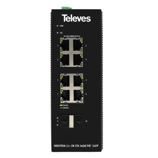 Switch Ethernet L2 Industrial 8xGbE PoE, 240W  2xSFP 1Gbps