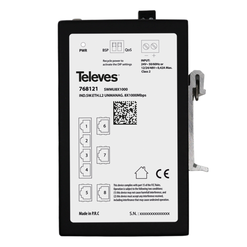 Switch Ethernet L2 Industrial, sem Gestão 8 portas, 101001000Mbps