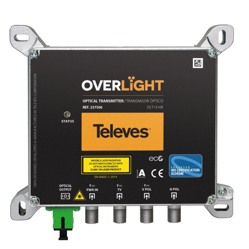 Overlight optical transmitter CWDM Indoor use, DABUHFSAT, 1510nm, Po 9dBm