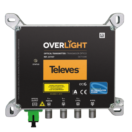 Overlight optical transmitter CWDM Indoor use, DABUHFSAT, 1530nm, Po 9dBm