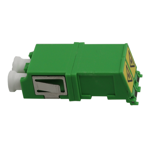 Adaptador Óptico LC Fêmea  LC Fêmea Duplex Monomodo SM, com Tampa de Autobloqueio, Verde