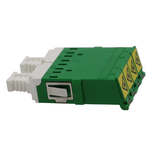 Adaptador Óptico LC Fêmea  LC Fêmea Quad Monomodo SM, com Tampa de Autobloqueio, Verde