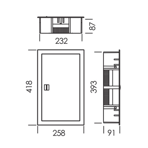 QUADRO DE DISTRIBUIÇÃO MONTAGEM EMBUTIDA IP30 PORTA OPACA 3 FILAS 18 MÓDULOS BRA