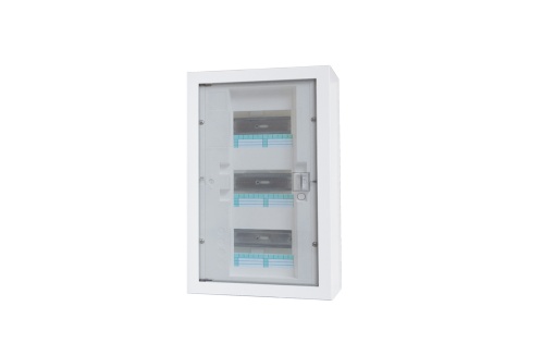 QUADRO DE DISTRIBUIÇÃO MONTAGEM SALIENTE IP30 PORTA TRANSPARENTE 3 FILAS 18 MÓDU