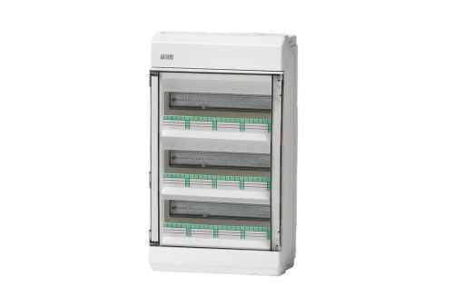 QUADRO DE DISTRIBUIÇÃO MONTAGEM SALIENTE PORTA TRANSPARENTE 3 FILAS 36 MÓDULOS B