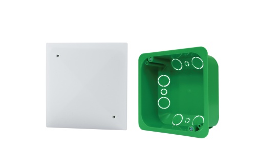 CAIXA DE APARELHAGEM QUADRADA VERDE 107x107x45 COM TAMPA BRANCA PARA PAREDES OCA