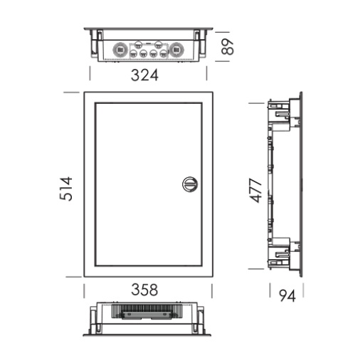 QUADRO DE DISTRIBUIÇÃO MONTAGEM EMBUTIDA PORTA TRANSPARENTE 2 FILAS 28 MÓDULOS B