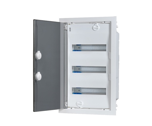 QUADRO DE DISTRIBUIÇÃO MONTAGEM EMBUTIDA PORTA TRANSPARENTE 3 FILAS 42 MÓDULOS B