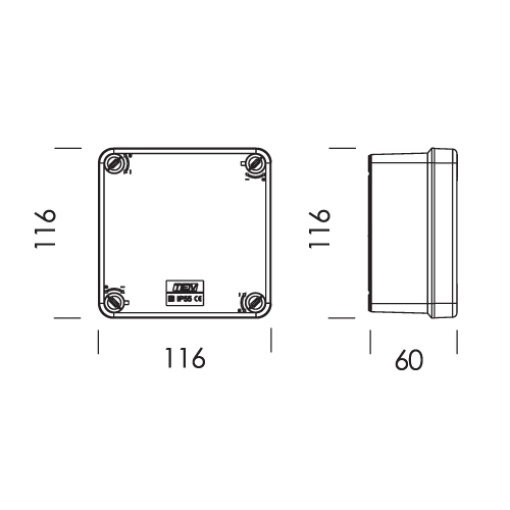 CAIXA DE DERIVAÇÃO SALIENTE 116x116x60 IP55 PAREDES LISAS BRANCA