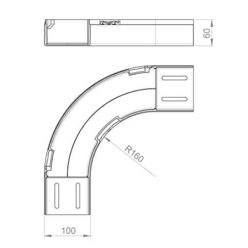 Curva plana 90 Unex 60x100, em U23X cor cinzento
