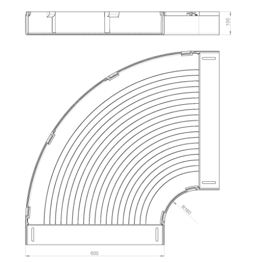 Curva plana 90 Unex 100X600, em U23X cor cinzento