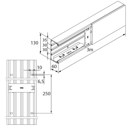 Calha para distribuição Unex 60x130, em U23X cor branco
