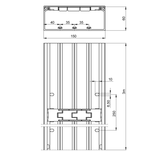 Calha para distribuição Unex 60x150, em U43X sem halogéneos cor branco