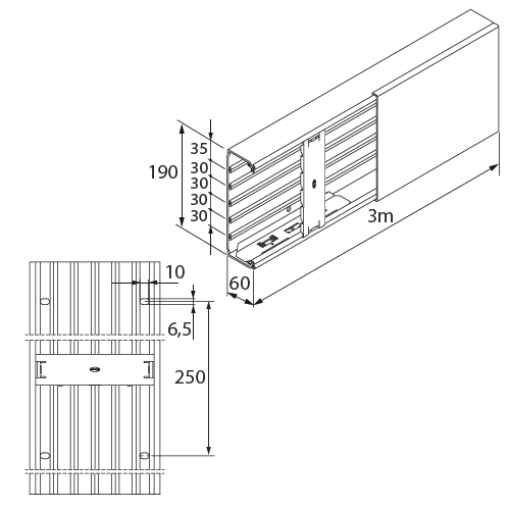 Calha para distribuição Unex 60x190, em U23X cor branco