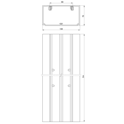 Calha para mecanismos Unex 70x130 de 1 tampa 80 mm, em U23X cor alumínio