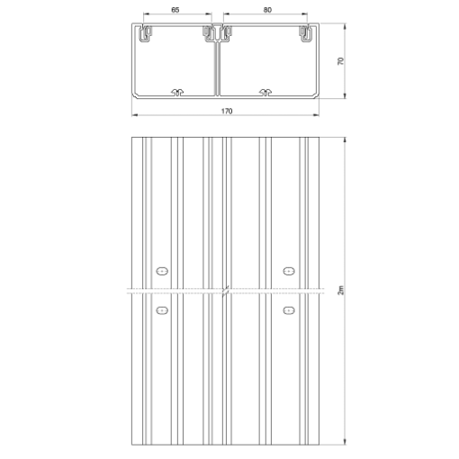 Calha para mecanismos Unex 70x170 de 2 tampas 65 e 80 mm, em U23X cor alumínio