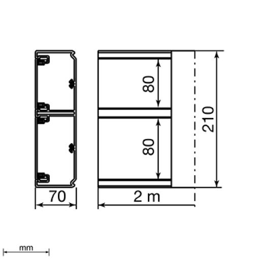 Calha para mecanismos Unex 70x210 de 2 tampas 80 e 80 mm, em U23X cor branco