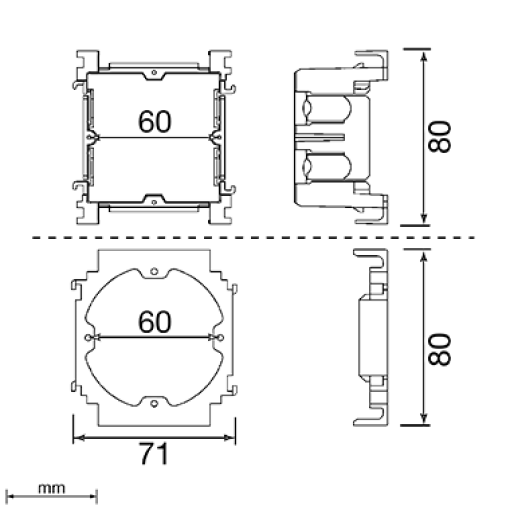 Caixa Unex 1 mecanismo universal, tampa de 80mm, em U43X