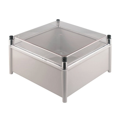 Plastic housing, TBF polyester empty enclosure, 302 x 302 x 175 mm, Glass fibre-reinforced polyester, untreated, Light Grey, Transparent