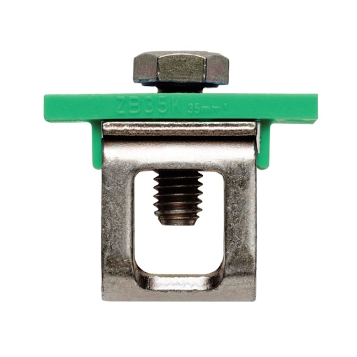 Clamping yoke bus-bar, Clamping yoke, Greenyellow, 35 mm², Width 14 mm, M 6, Steel