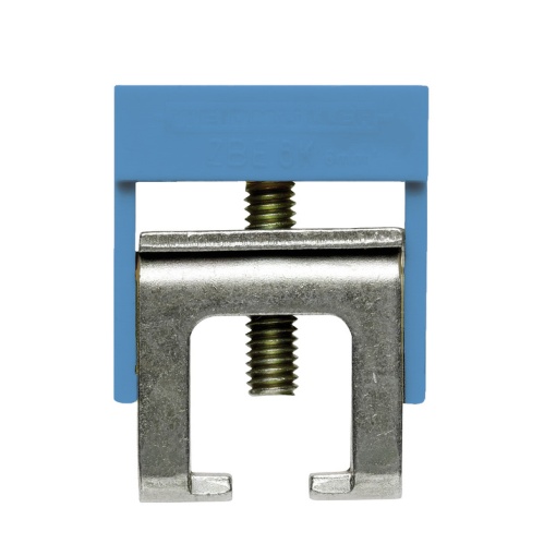 Clamping yoke bus-bar, Clamping yoke, blue, 6 mm², Width 8 mm, M 4, Steel