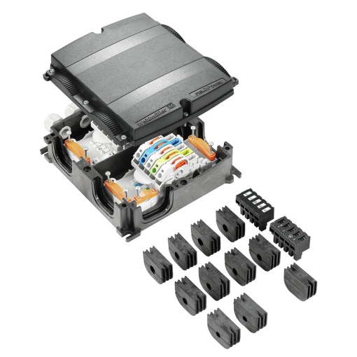 Energy distribution terminal strip with housing, AC, IP65, in complete state, Polycarbonate, glass fibre reinforced, Distribution