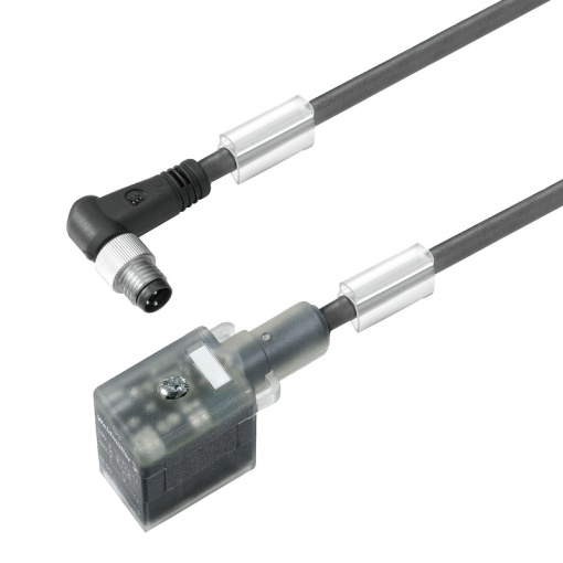 Valve cable assembled, 90 plug - valve plug, Industrial design B 11 mm, M8  none, Cable length 1.5 m, PUR, black