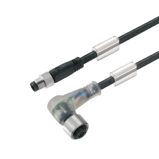 Sensor-actuator Cable, M8  M12, Number of poles 3, 0.3 m, pin, straight - socket, 90, LED Yes, Shielded No