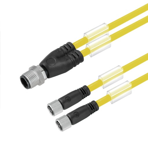 Sensor-actuator adaptor cable assembled, Connecting line, M12  M8, 3, 5 m, Twin cabling, pin, straight, 2x socket, straight, yellow