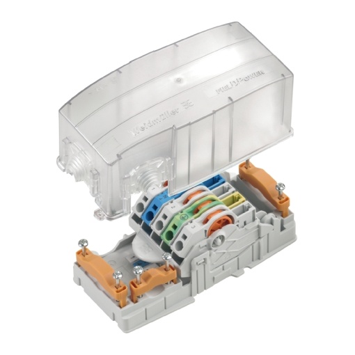 Energy distribution terminal strip with housing, AC, IP30, in complete state, Polycarbonate, Distribution