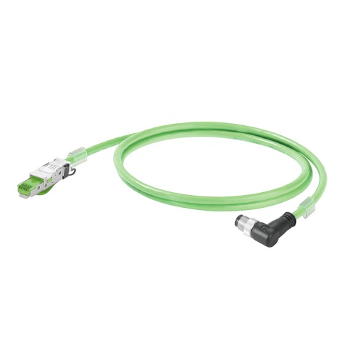 PROFINET Cable assembled, M12 D-code  IP 67 angled pin, RJ45 IP 20, Number of poles 4, Length 10 m