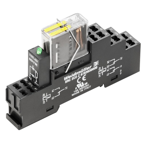 Relay module, 24 V DC 10 %, Green LED, 2 CO contacts forcibily guided EN 61810-3 type B AgCuNi , 250 V AC, 6 A, Tension-clamp connection