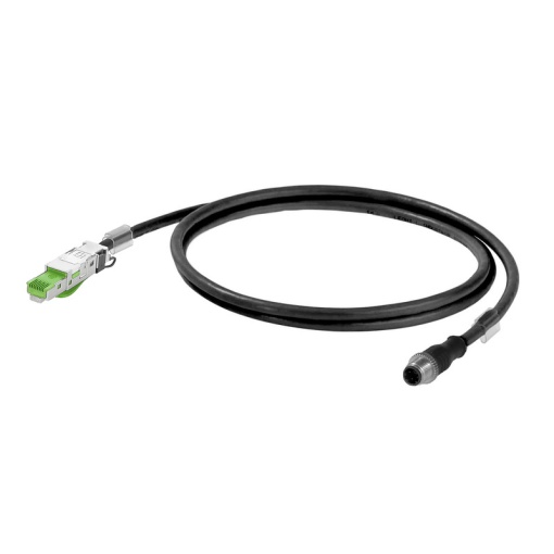 Ethernet Railway Cable assembled, Connecting line, M12 D-code  IP 67 straight pin, RJ45 IP 20, Number of poles 4, Length 1.5 m