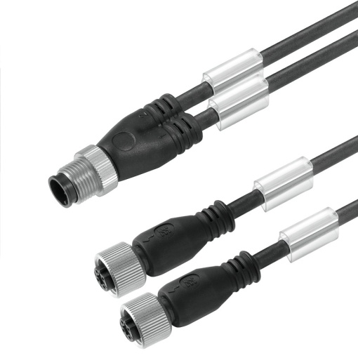 Sensor-actuator adaptor cable assembled, Connecting line, M12  M8, 3, 10 m, Twin cabling, socket, straight, black