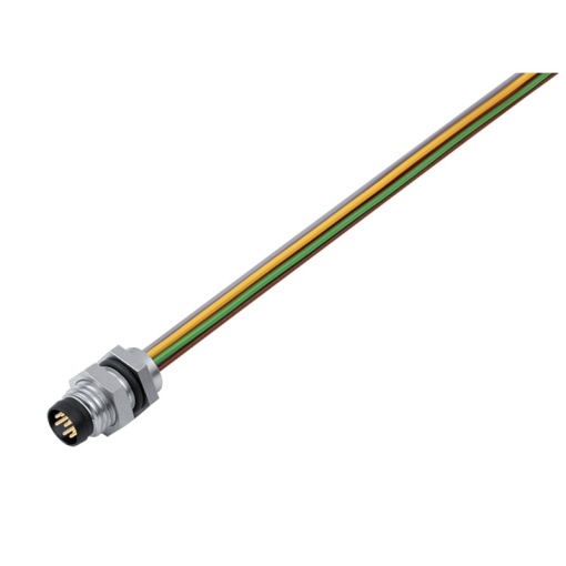 Round plug ,Built-in with cable, Pin, M8 thread, Number of poles 8, 0.2 m, Cable glands M 8, 0.14 mm²