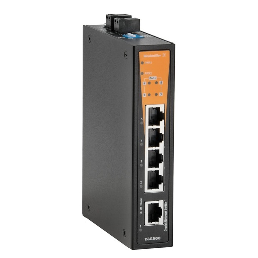 Network switch, unmanaged PoE, Gigabit Ethernet, 4  RJ45 101001000BaseTX PoE, 1  RJ45 101001000BaseTX, -40 C...75 C, IP30