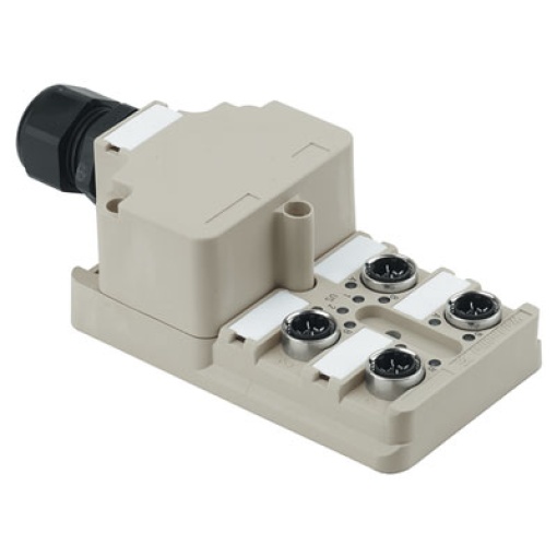 Sensor-actuator passive distributor without cable, Hood version, IDC, M12, 30 V, A-coded, LED Yes, LED initiator Yes, Wiring type PNP