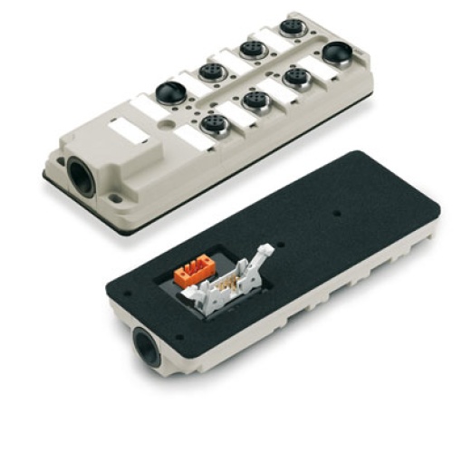 Sensor-actuator passive distributor without cable, Backplane bushing, Ribbon connector, 10-pole, M12, 30 V, A-coded, LED Yes, LED initiator Yes, W