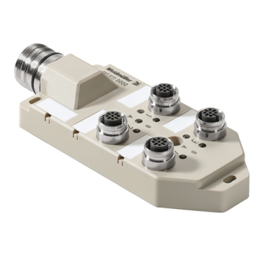 Sensor-actuator passive distributor without cable, with M23 outlet, 19-pole, M12, 30 V, A-coded, LED Yes, LED initiator Yes