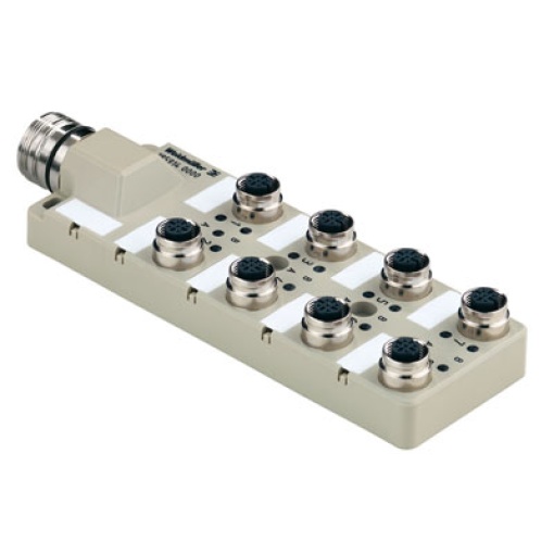 Sensor-actuator passive distributor without cable, with M23 outlet, 12-pole, M12, 30 V, A-coded, LED Yes, LED initiator Yes, Wiring type PNP