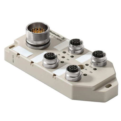 Sensor-actuator passive distributor without cable, with M23 outlet, 19-pole, M12, 30 V, A-coded, LED Yes, LED initiator Yes, Wiring type PNP