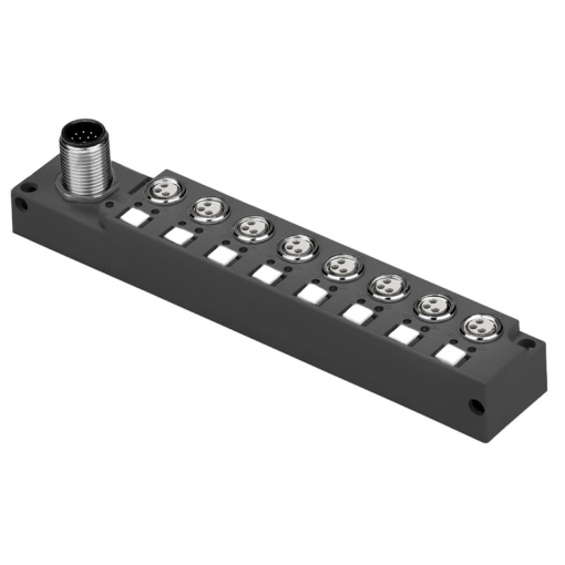 Sensor-actuator passive distributor without cable, with M12 outlet, 12-pole, A-coded, M8, 30 V, LED Yes, LED initiator Yes, Wiring type PNP