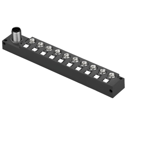 Sensor-actuator passive distributor without cable, with M12 outlet, 12-pole, A-coded, M8, 30 V, LED Yes, LED initiator Yes, Wiring type PNP