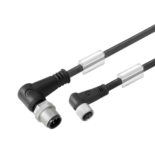 Sensor-actuator Cable, M12  M8, Number of poles 3, 0.6 m, pin, 90 - socket 90, LED No, Shielded No