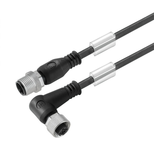 Sensor-actuator Cable, M12  M12, Number of poles 3, 1 m, pin, straight - socket, 90&deg;, LED No, Shielded No