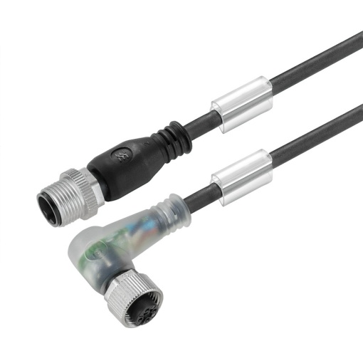 Sensor-actuator Cable, M12  M12, Number of poles 4, 10 m, pin, straight - socket, 90&deg;, LED Yes, Shielded No