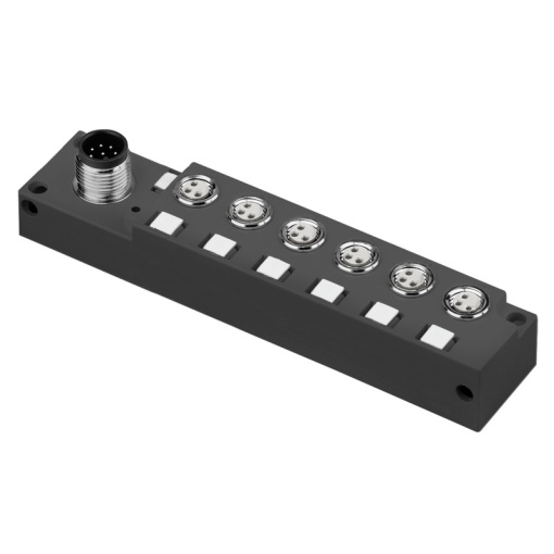 Sensor-actuator passive distributor without cable, with M12 outlet, 8-pole, A-coded, M8, 30 V, LED Yes, LED initiator No, Wiring type PNP