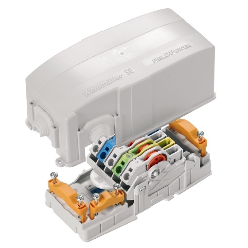 Energy distribution terminal strip with housing, AC, IP30, in complete state, Polycarbonate, Distribution