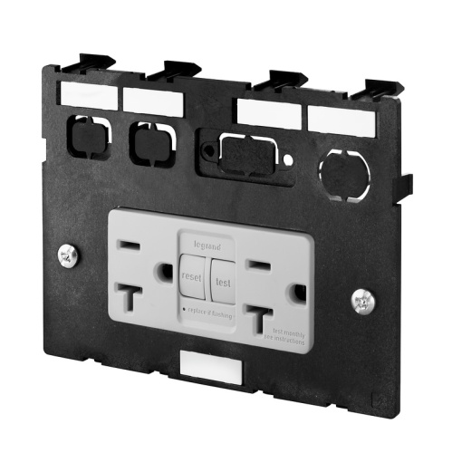 Insert plate for component housing, Built-in, Insert plate, shielded, 1 x GFCI, 1 x fuse, 2x Data, 1x Signal