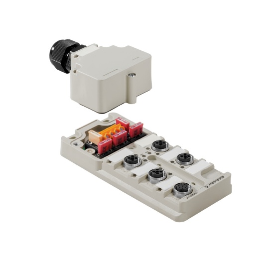 Sensor-actuator passive distributor without cable, Hood version, M12, 48 V, T-coded, LED Yes, LED initiator Yes